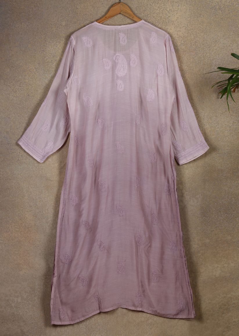 Firgun Dusty Mauve dual shade Lucknowi Chikankari Muslin Kurta