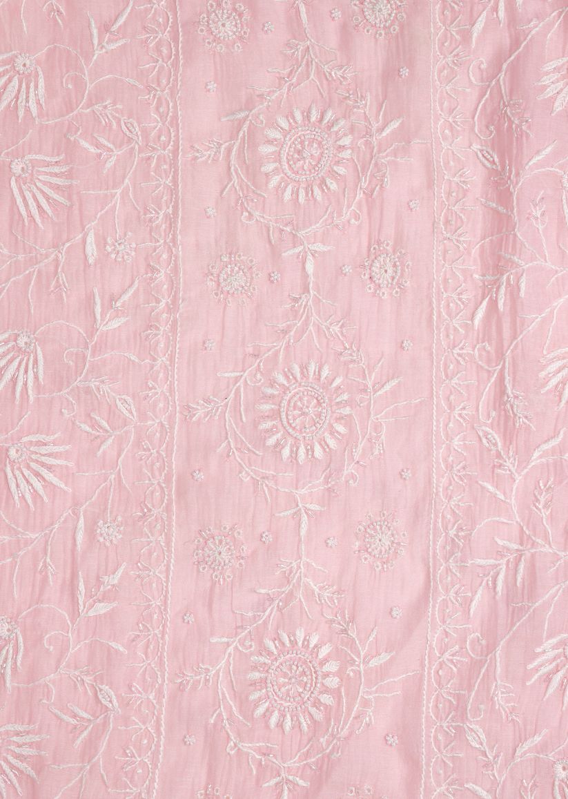 Firgun Baby Pink Lucknowi Chikankari & Pearl Work Mul Chanderi Unstitched Kurta & Dupatta Set