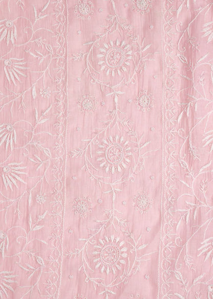 Firgun Baby Pink Lucknowi Chikankari & Pearl Work Mul Chanderi Unstitched Kurta & Dupatta Set