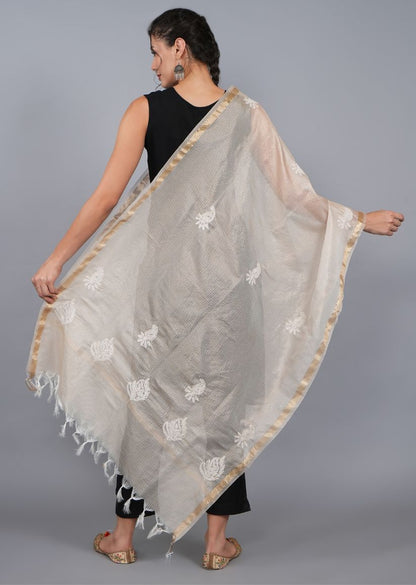 Firgun Gold Tissue Kota Doria Lucknowi Chikankari Dupatta