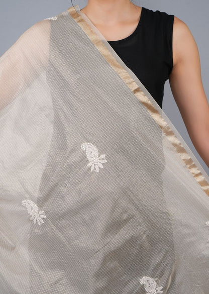 Firgun Gold Tissue Kota Doria Lucknowi Chikankari Dupatta