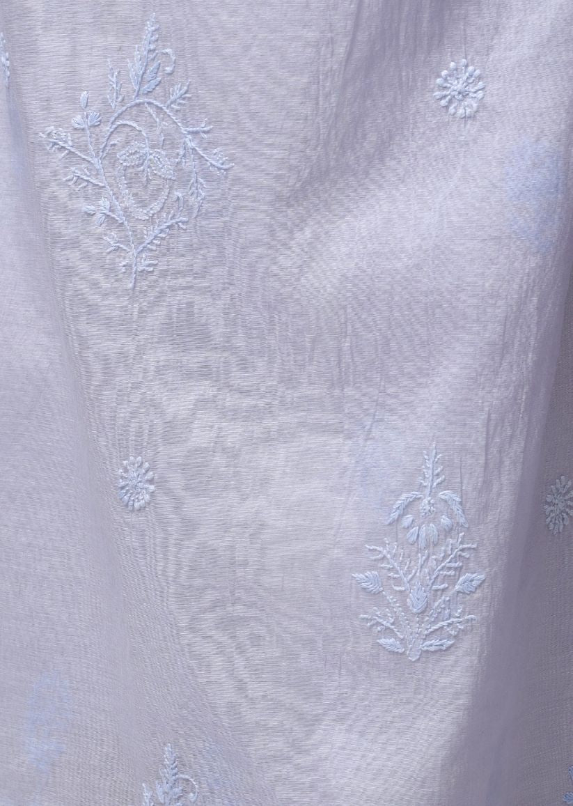 Firgun Powder Blue Lucknowi Chikankari Mul Chanderi Unstitched Kurta & Dupatta Set