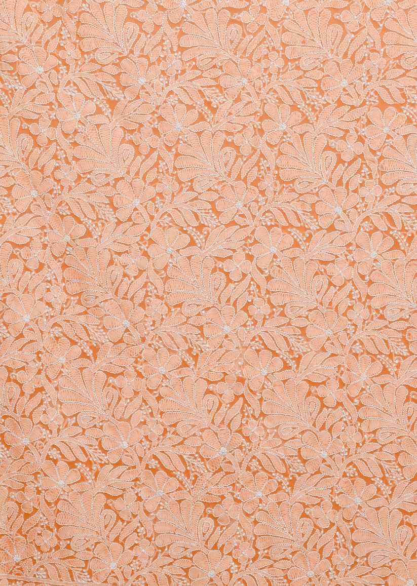 Firgun Hand Embroidered Orange Lucknowi Chikankari Georgette Unstitched Suit Set