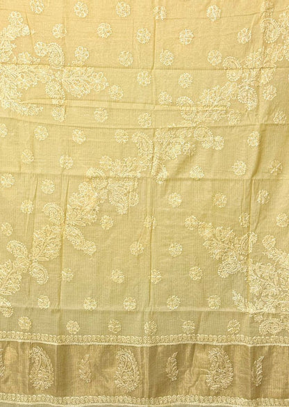 Firgun Mustard Lucknowi Chikankari Mul Cotton Saree with Unstitched Blouse Piece