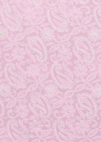 Firgun Hand Embroidered Blush Pink Lucknowi Chikankari Georgette Unstitched Suit Set