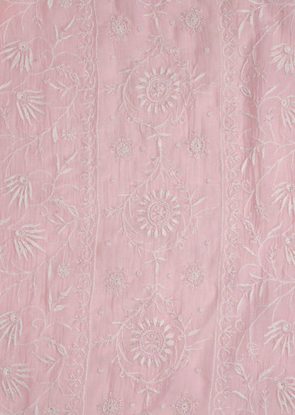 Firgun Baby Pink Lucknowi Chikankari & Pearl Work Mul Chanderi Unstitched Kurta & Dupatta Set