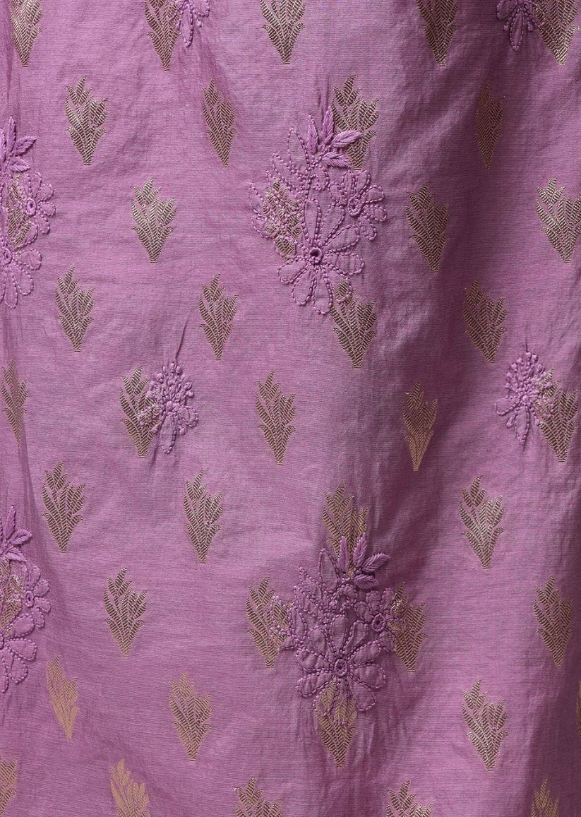 Firgun Wine Lucknowi Chikankari Chanderi Unstitched Kurta & Dupatta Set