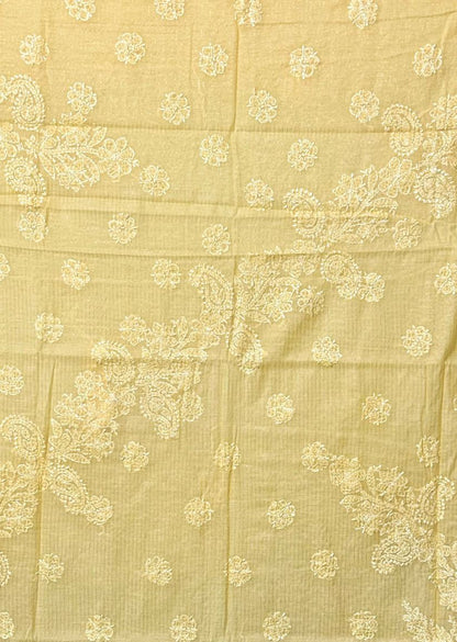 Firgun Mustard Lucknowi Chikankari Mul Cotton Saree with Unstitched Blouse Piece
