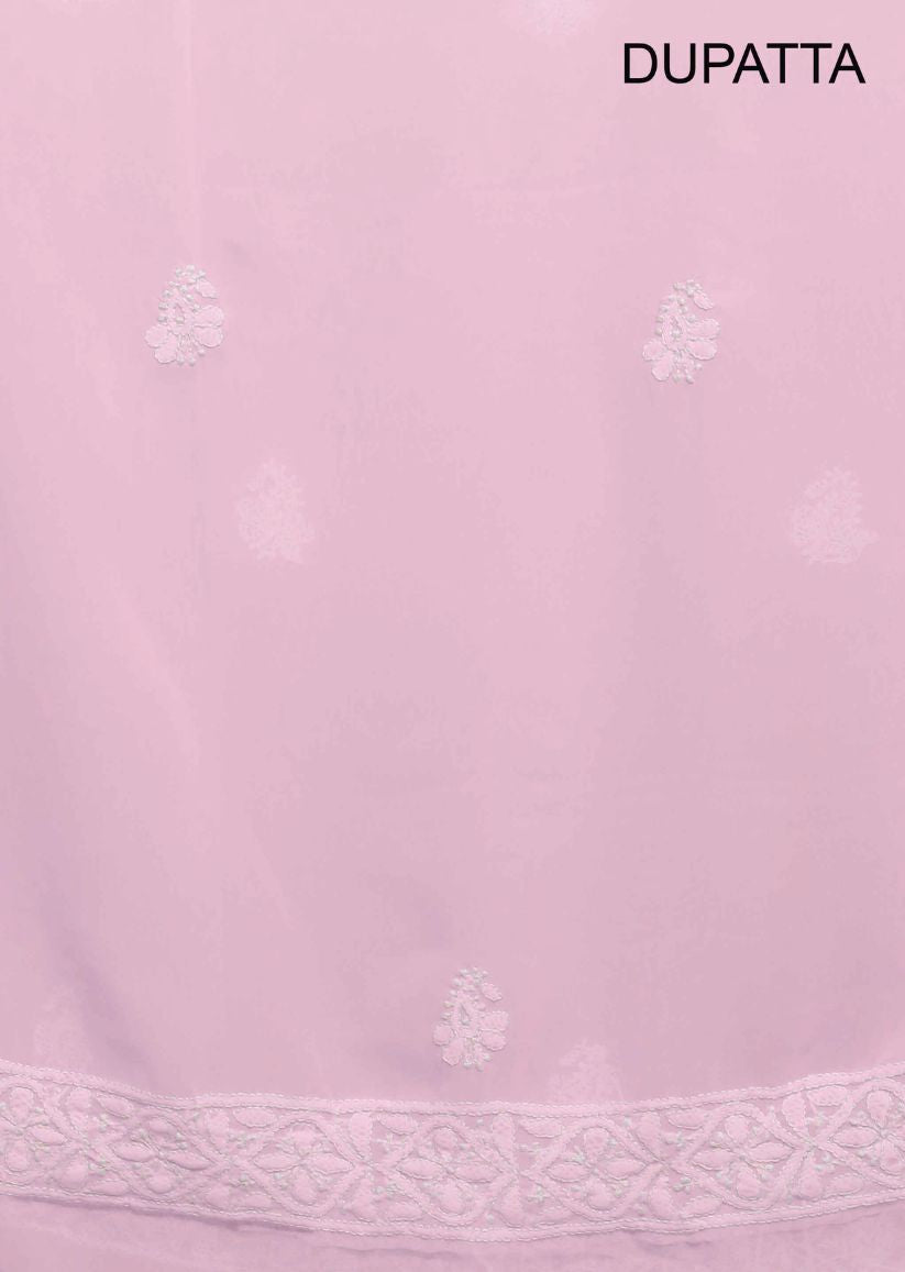 Firgun Hand Embroidered Blush Pink Lucknowi Chikankari Georgette Unstitched Suit Set
