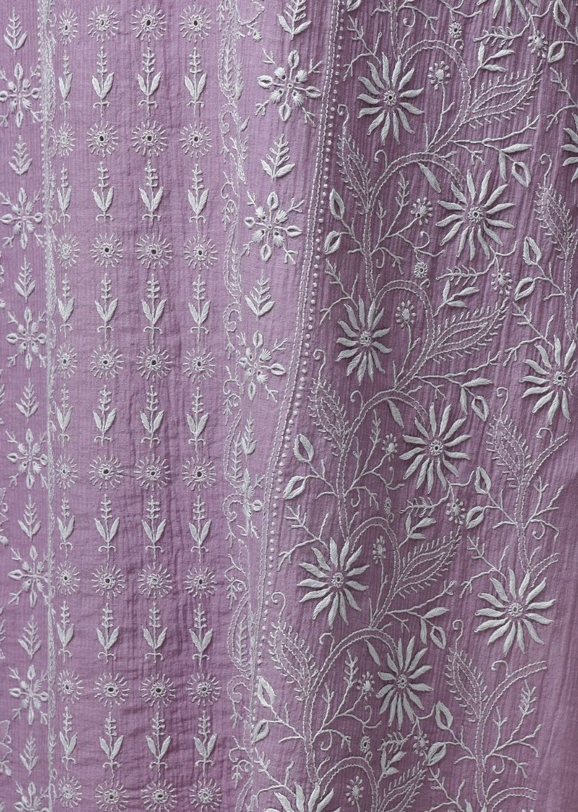 Firgun Mauve Lucknowi Chikankari Maheshwari Cotton Unstitched Kurta & Dupatta Set