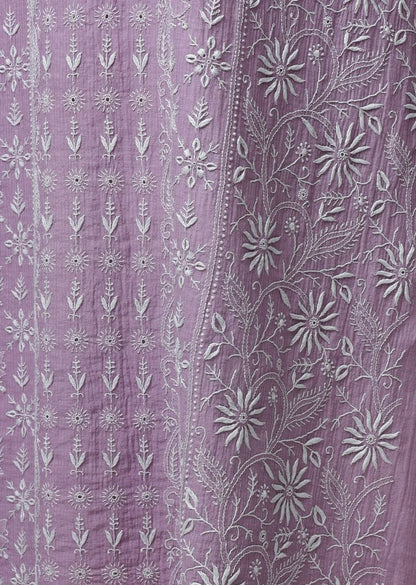 Firgun Mauve Lucknowi Chikankari Maheshwari Cotton Unstitched Kurta & Dupatta Set