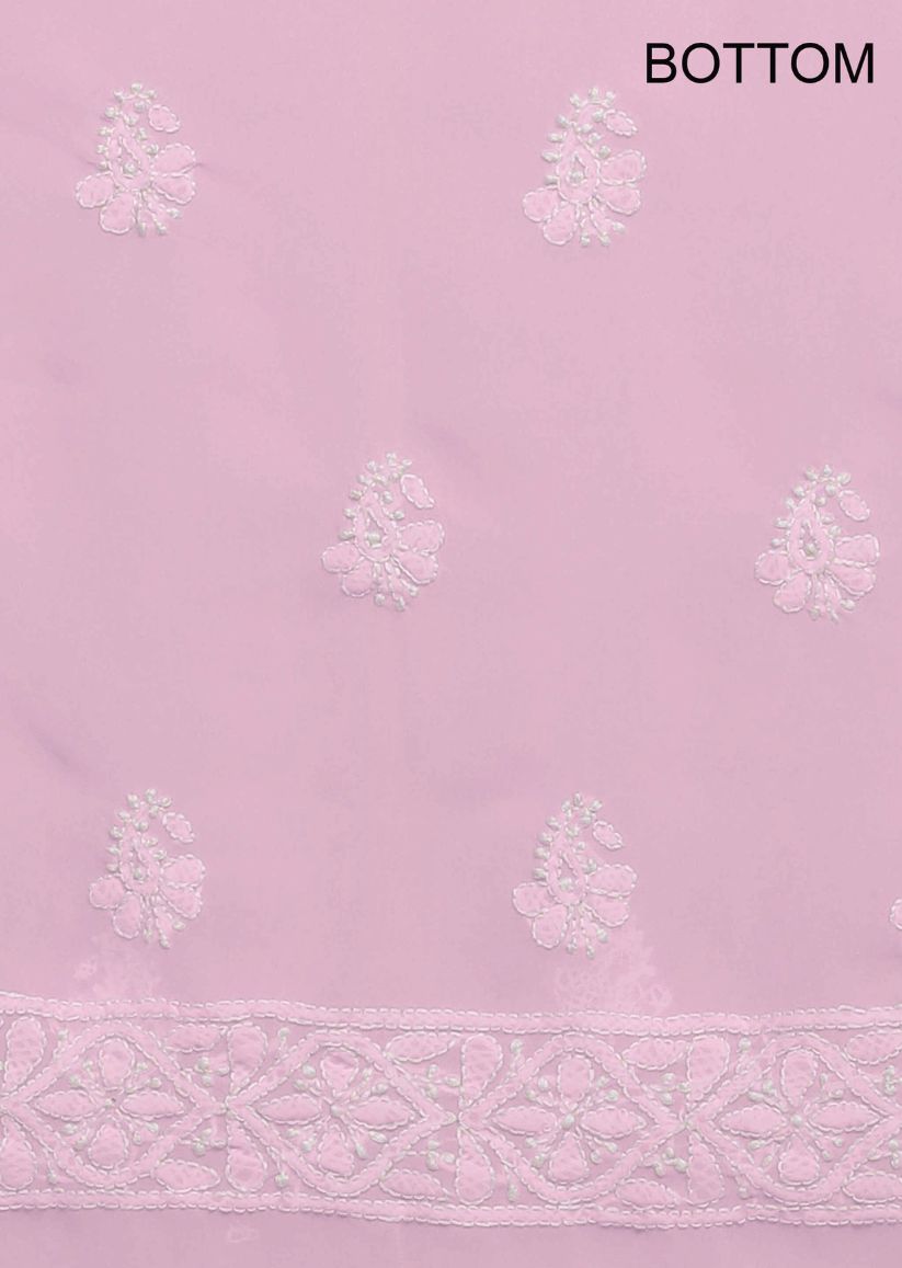 Firgun Hand Embroidered Blush Pink Lucknowi Chikankari Georgette Unstitched Suit Set