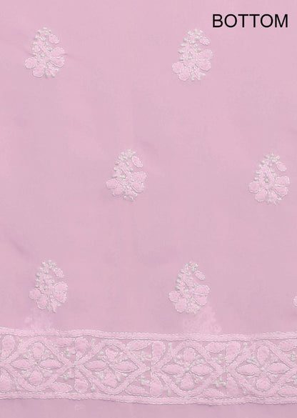 Firgun Hand Embroidered Blush Pink Lucknowi Chikankari Georgette Unstitched Suit Set