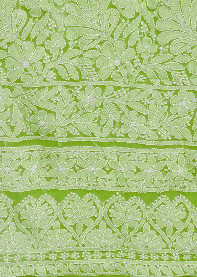 Firgun Hand Embroidered Pista Green Lucknowi Chikankari Georgette Unstitched Suit Set