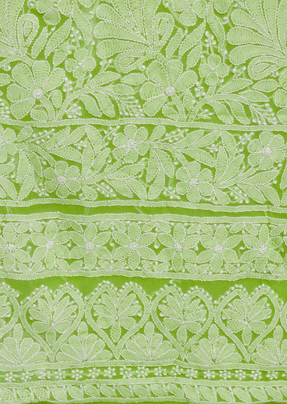 Firgun Hand Embroidered Pista Green Lucknowi Chikankari Georgette Unstitched Suit Set