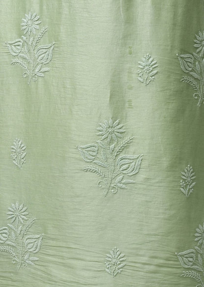 Firgun Lime Green Lucknowi Chikankari Chanderi Unstitched Kurta & Dupatta Set