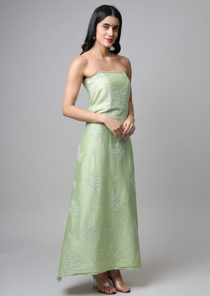 Firgun Lime Green Lucknowi Chikankari Chanderi Unstitched Kurta & Dupatta Set