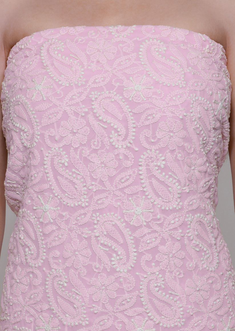 Firgun Hand Embroidered Blush Pink Lucknowi Chikankari Georgette Unstitched Suit Set