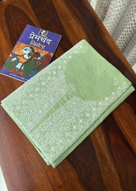 Firgun Pista Green Lucknowi Chikankari Cotton Unstitched Kurta
