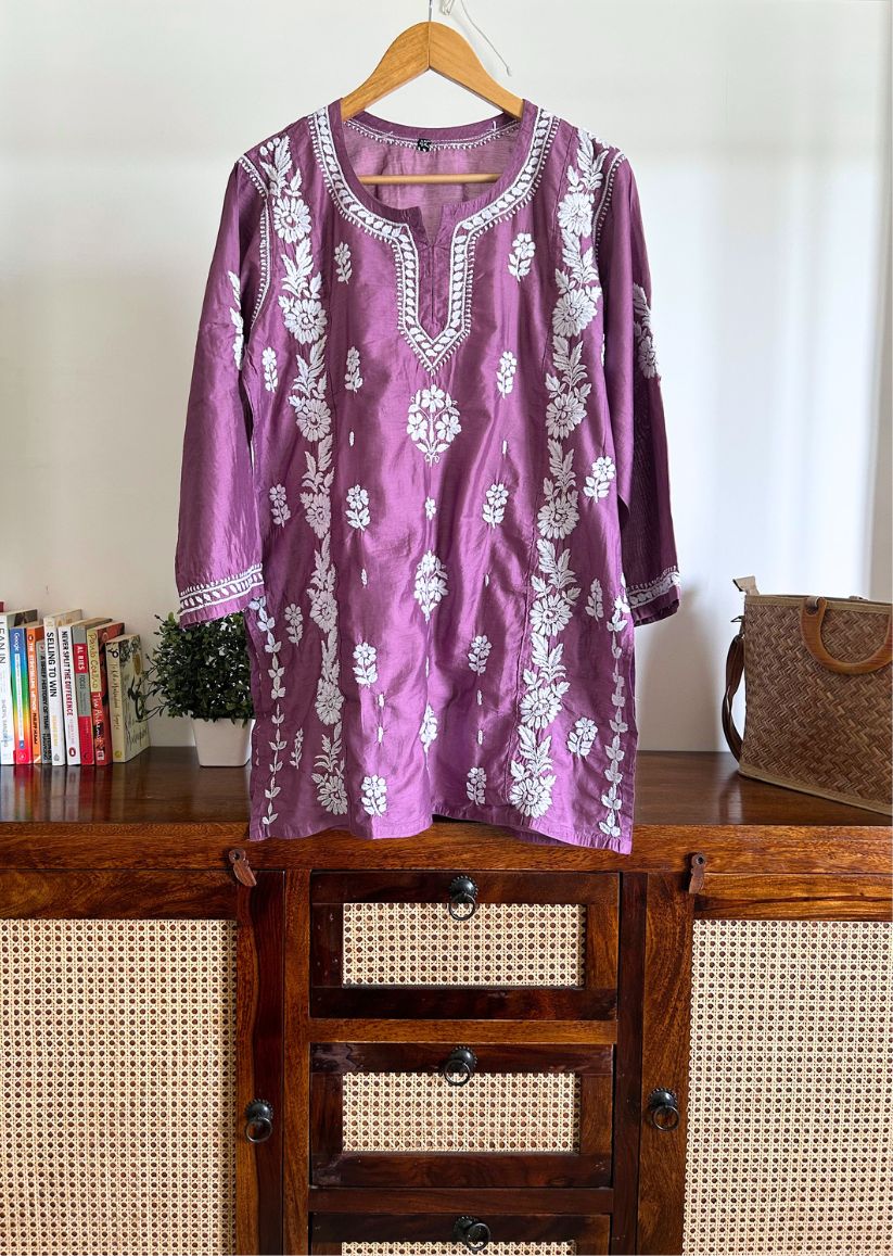 Firgun Wine Lucknowi Chikankari Chanderi Top