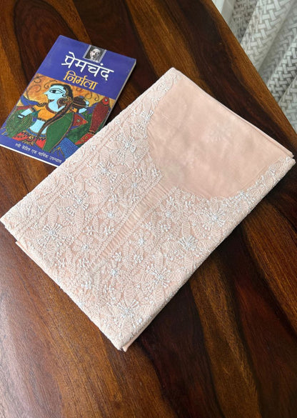 Firgun Light Peach Lucknowi Chikankari Cotton Unstitched Kurta