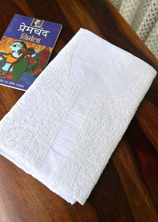 Firgun White Lucknowi Chikankari Cotton Unstitched Kurta