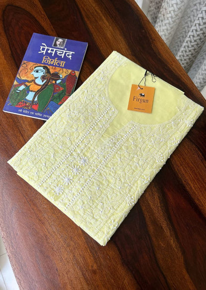 Firgun Lemon Lucknowi Chikankari Cotton Unstitched Kurta