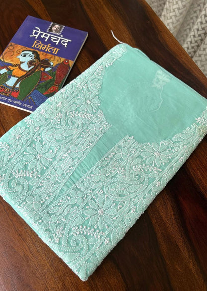 Firgun Sea Green Lucknowi Chikankari Cotton Unstitched Kurta