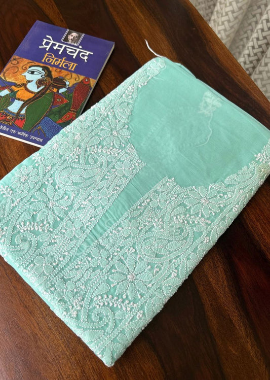 Firgun Sea Green Lucknowi Chikankari Cotton Unstitched Kurta
