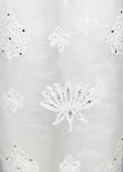 Firgun White Dyeable Lucknowi Chikankari Organza Unstitched Kurta & Dupatta Set