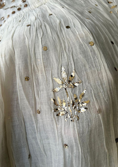 Firgun White Lucknowi Chikankari Mul Chanderi Semi-stitched Anarkali & Dupatta Set