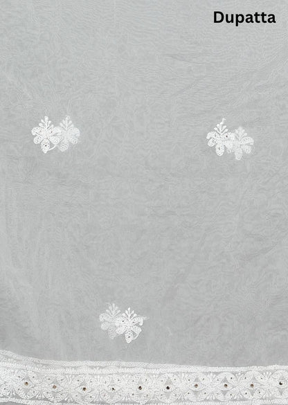 Firgun White Dyeable Lucknowi Chikankari Organza Unstitched Kurta & Dupatta Set