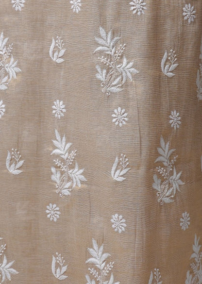 Firgun Lucknowi Chikankari Pearl Work Banarasi Tissue Unstitched Kurta & Dupatta Set