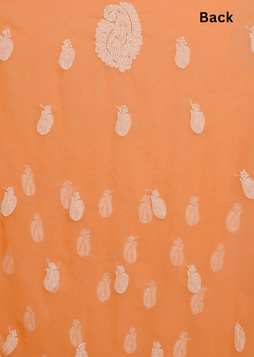 Firgun Hand Embroidered Orange Lucknowi Chikankari Georgette Unstitched Suit Set
