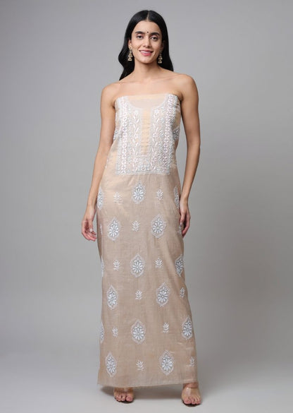 Firgun Swarna Lucknowi Chikankari Pearl Work Banarasi Tissue Unstitched Kurta & Dupatta Set