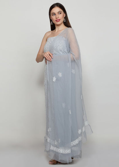 Firgun Hand Embroidered Grey Lucknowi Chikankari Georgette Unstitched Suit Set