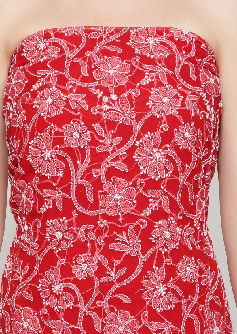 Firgun Red Lucknowi Chikankari Georgette Unstitched Suit Set