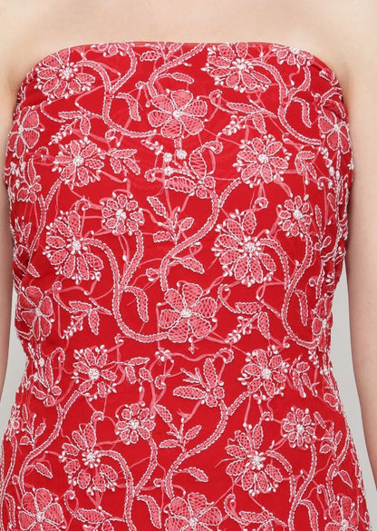 Firgun Red Lucknowi Chikankari Georgette Unstitched Suit Set