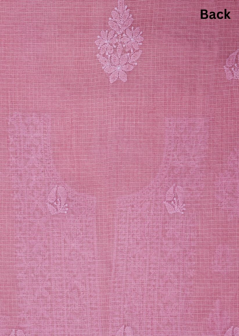 Firgun Pink Lucknowi Chikankari Kota Unstitched Kurta & Dupatta Set