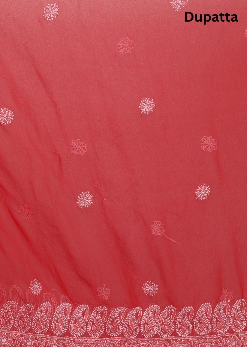 Firgun Red Lucknowi Chikankari Georgette Unstitched Suit Set