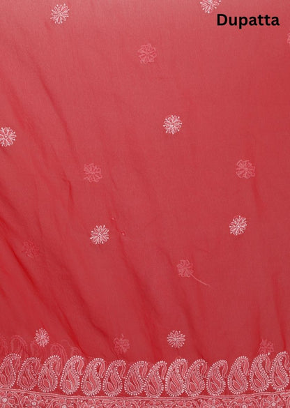 Firgun Red Lucknowi Chikankari Georgette Unstitched Suit Set