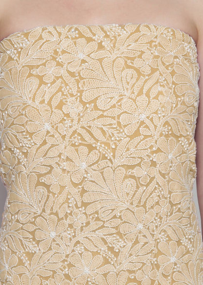 Firgun Hand Embroidered Beige Lucknowi Chikankari Georgette Unstitched Suit Set