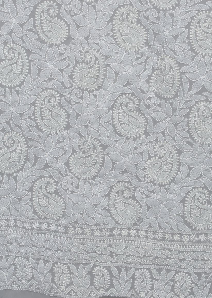 Firgun Hand Embroidered Grey Lucknowi Chikankari Georgette Unstitched Suit Set