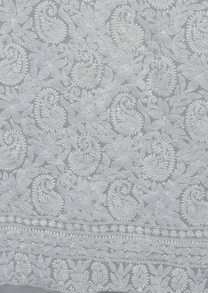 Firgun Hand Embroidered Grey Lucknowi Chikankari Georgette Unstitched Suit Set