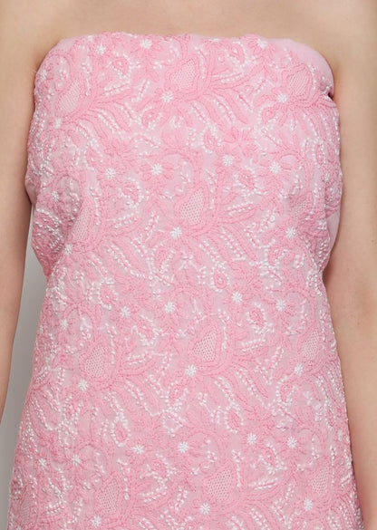 Firgun Pink Lucknowi Chikankari Cotton Unstitched Suit Set
