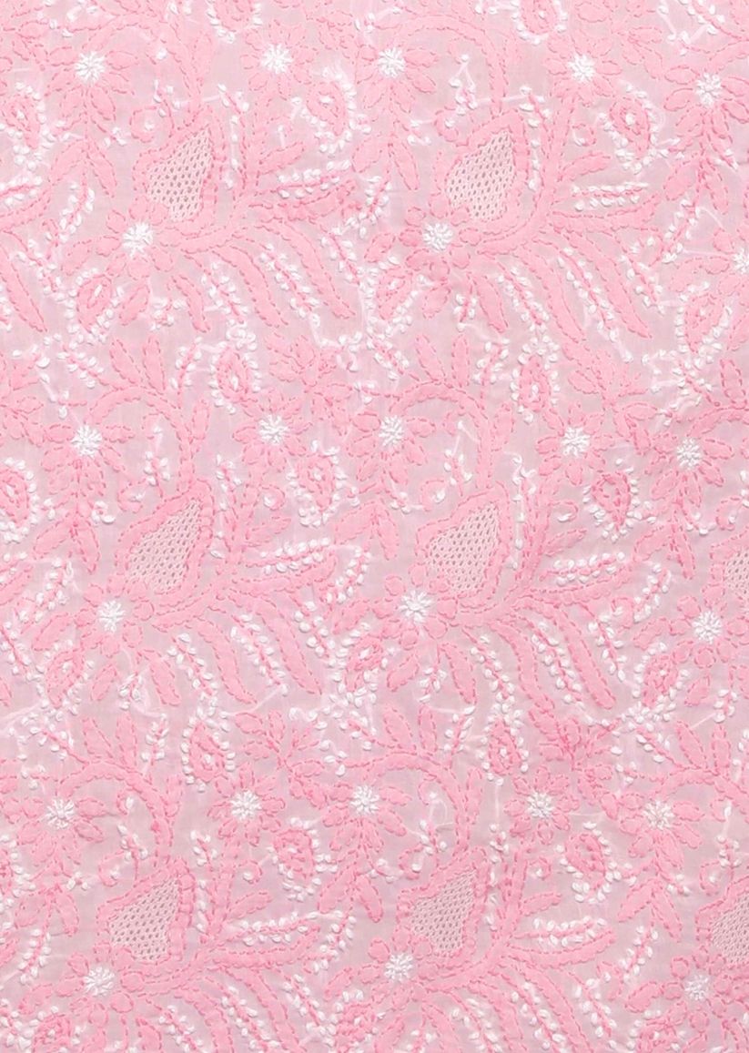 Firgun Pink Lucknowi Chikankari Cotton Unstitched Suit Set
