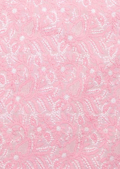 Firgun Pink Lucknowi Chikankari Cotton Unstitched Suit Set