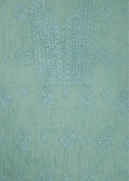 Firgun Mint Green Lucknowi Chikankari Kota Unstitched Kurta & Dupatta Set