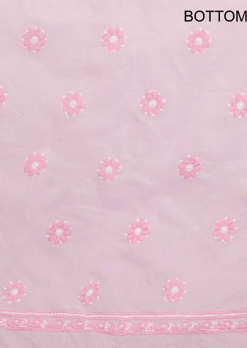 Firgun Pink Lucknowi Chikankari Cotton Unstitched Suit Set