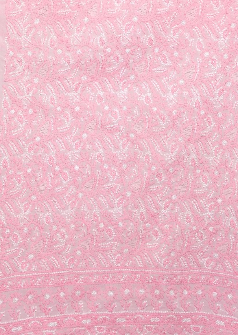 Firgun Pink Lucknowi Chikankari Cotton Unstitched Suit Set